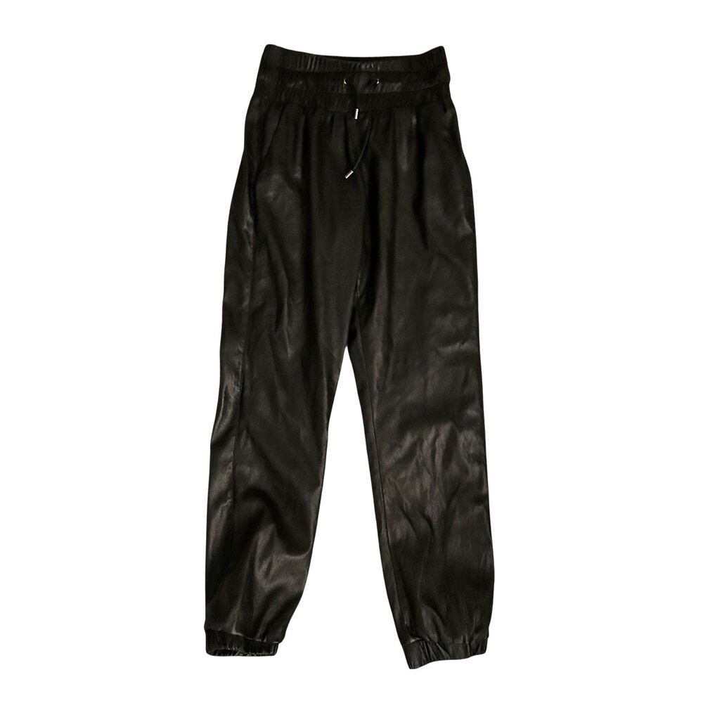 Joie Black Shiny Polyester (Pleather) Stretchy Drawstring‎ Joggers Size XS